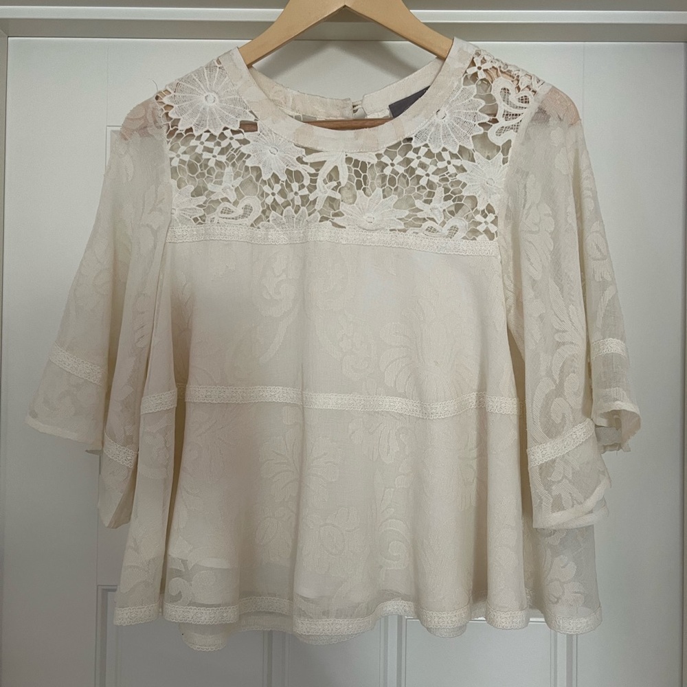 Anthropologie Vanessa Virginia Ivory Lace Top Size Small